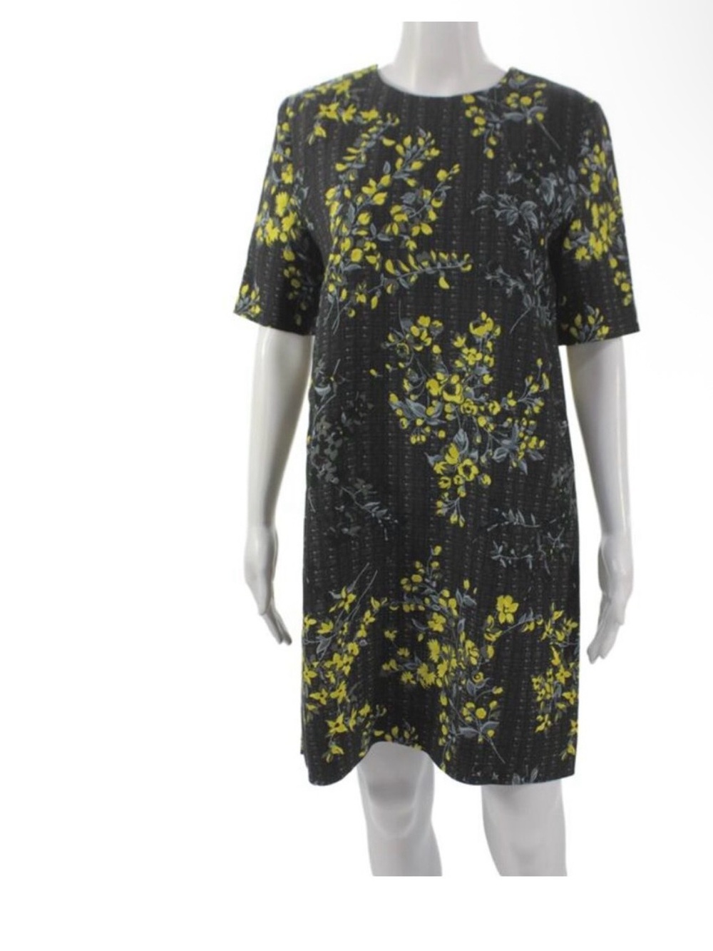 Marni Women Shift Dress Black Floral Wool Silk Zip Crew Short Sleeve Size 40